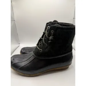Sperry Saltwater Black Leopard Suede Duck Boots Womens 10 Ankle Rain‎ Boots thumbnail 2