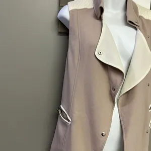 Wilfred Mauve Cream Sleeveless Classic Snap Up Zipper Accents Tunic Vest- XXS thumbnail 9