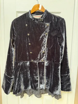 Free People Military Victorian Jacket Goth Dark Gray Velvet Intricate Buttons S thumbnail 2