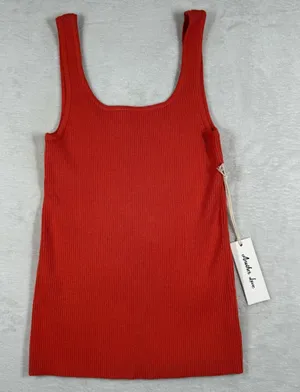 Another‎ Love Sawyer Sleeveless Rib Tank Pimento Red Orange Square Neck XS NEW thumbnail 1