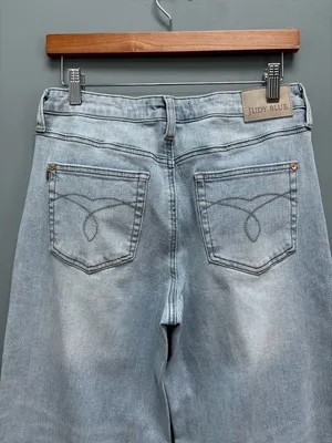 Judy Blue High Waist Retro Wide Leg Criss Cross Mild Destroy Jeans Blue 7/28 thumbnail 7