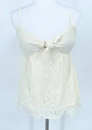 Babydoll Lace Ivory Tank Top‎ Y2K Size Medium Coquette Romantic Boho Festival thumbnail 1