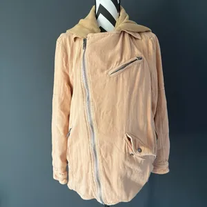 FREE PEOPLE Beachy‎ Hooded Moto Jacket Peach Size Small thumbnail 4