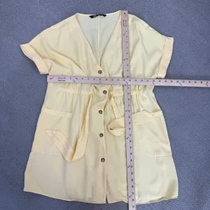 Zara Button Front Tie Waist Shirt Dress‎ Yellow XS Cap Sleeve thumbnail 13