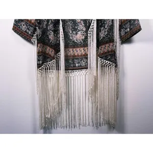 Abercrombie Boho Fringe Kimono Size XS Black Hippie Festival Coachella Western thumbnail 6