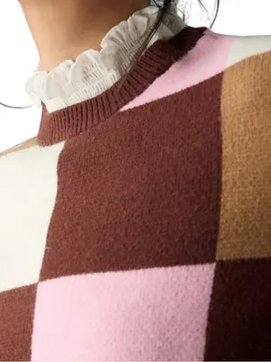By Anthropologie Plaid Ruffle Collar Pullover Sweater Size M thumbnail 12
