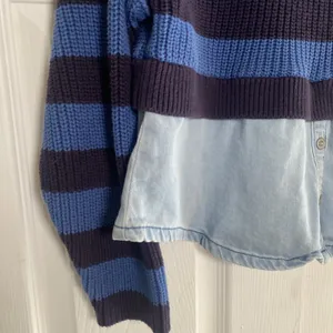 Pilcro Mixed Media Striped Sweater Womens Size‎ XS Blue Denim Layered Knit Top thumbnail 3