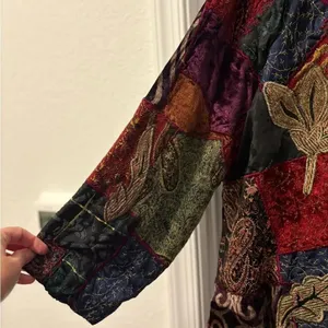 Indigo Moon Vintage Velvet Patchwork Jacket Size 1X Red thumbnail 3