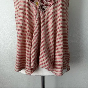 Free People Frida Floral Embroidered Striped Wrap Gauzy Knit Tank Top, Sz Medium thumbnail 4