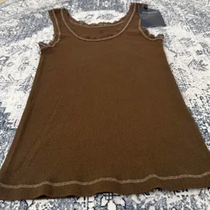 Brandy Melville Brown lace trim cotton tank top - OS thumbnail 1