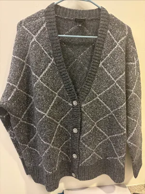 torrid Gray Diamond-Pattern Button Cardigan thumbnail 1
