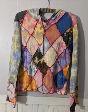Shop Therapy Patchwork Zip Hoodie Pink Size M thumbnail 1