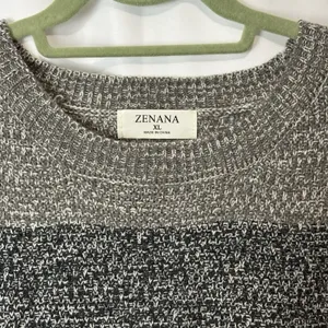 Zenana Colorblock Balloon Sleeve Knit Sweater Gray Black Cream Marled XL EUC thumbnail 3
