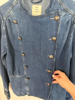 Free People Imogene Denim Officer Jacket in Ensign Wash L thumbnail 4