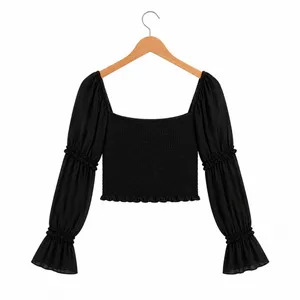 NWT Parisian Dark Romantic Ruched Button Crop Top Black Goth Bell Sleeve Size 8 thumbnail 4