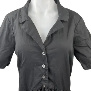 Asos Black Twill Collared Button Short Sleeve Midi A-Line Shirt Dress Size 6 thumbnail 6