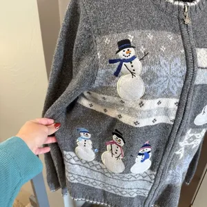 Croft & Barrow Full Zip Sweater Grey Snowman Snowflake Knit Ugly Sweater Granny thumbnail 2