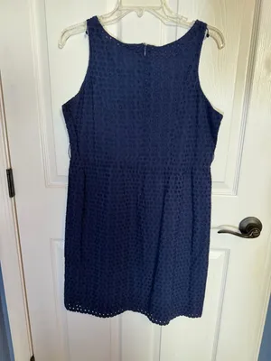 Gretchen Scott Designs Navy Eyelet Sleeveless Dress L *no belt NEW thumbnail 4