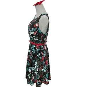 ELLE Aqua Floral Print Pleated Fit & Flare Dress Size M thumbnail 5