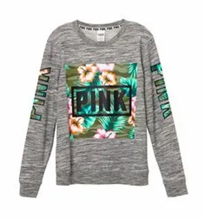 Victoria's Secret PINK Gray Tropical Graphic Lightweight Sweatshirt Size Medium thumbnail 1