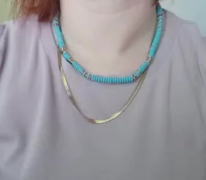 Turquoise and gold natural beaded necklace thumbnail 6