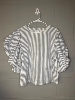 Anthropologie Maeve Puff-Sleeve Boatneck Top Striped Women’s Size Large Cotton thumbnail 5