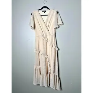 Lulus Next To You Swiss Dot Ruffled Midi Dress Size‎ M Fairy Coquette Asymmetric thumbnail 2