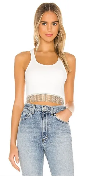 Superdown Madison Rhinestone Tank in White XS thumbnail 1