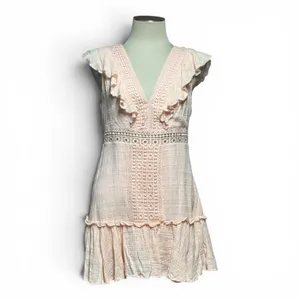 Jun & Ivy Cotton Gauzy Ruffle Lace Mini Dress Light Pink Large thumbnail 2