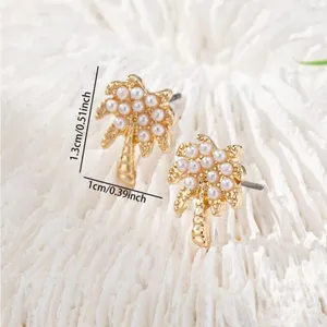 Palm Tree Earrings with Pearls Gold thumbnail 4