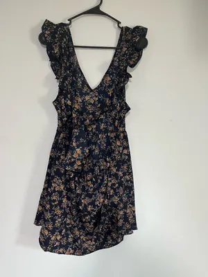 Cupshe Navy Blue Floral Deep V Ruffle Mini Dress Resort thumbnail 7