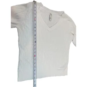 Bass Womens White Cable Knit V Neck Sweater Size L 100% Cotton Classic Preppy thumbnail 6