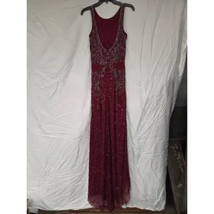 Zasa Chic by Karishma Creations Long Dark Red Hand Beaded Slit Pageant Dress 4 thumbnail 6