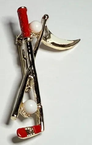 Gerrys Vintage Gold Tone Red Enamel Golf Club Brooch‎ Faux Pearl Pin thumbnail 1