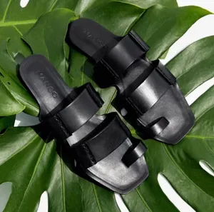 Mango Black Leather Slide Sandals thumbnail 1