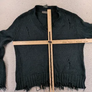 Wooden Ships Paola Buendia Distressed V-Neck Mohair Wool Knit Sweater‎ Green S/M thumbnail 7