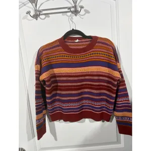 Garage Womens Fair Isle Striped‎ Sweater Rust Red Blue Multi Color Knit Size M thumbnail 2