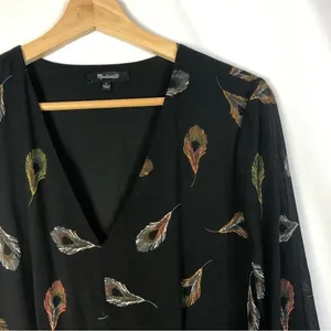Madewell Black Poppy Wrap Long Sleeve‎ Peacock Mini Dress 6 thumbnail 6