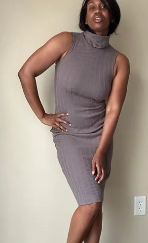 Nine West Taupe Gray Turtleneck Sleeveless Ribbed Midi Dress Size Medium thumbnail 1