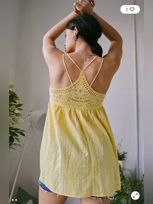 Urban Outfitters Yellow Lace-Detail Spaghetti Strap Cami with pockets thumbnail 3