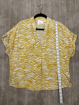 Maeve Anthropologie Zebra Yellow White Short Sleeve Top Women Size Small thumbnail 4