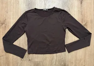 LILLY LOVES | Women's‎ Brown Long Sleeve Crop Smoothing Fitted Crop Top, Size XS thumbnail 1