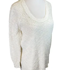 Free People Cream Open Knit Scoop Neck Sweater Textured Pullover Size‎ Small thumbnail 2