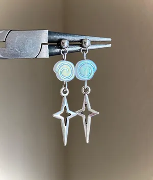 quality Czech glass snail shell beads & sparkle star dangle earrings 🌀⭐️💦 thumbnail 1