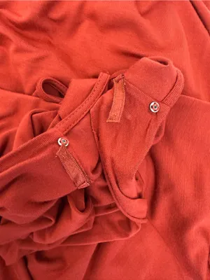 Peruvian Connection Draped Neck Stretch Jersey Midi Dress Rust Red Minimalist thumbnail 8