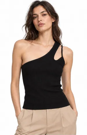 Free People Intimately Free Black One Shoulder Tank Top Cutout Medium Y2K Ribbed thumbnail 1