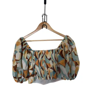 Abercrombie & Fitch Womens Medium Multicolor Abstract Puff Sleeve Top Whimsical thumbnail 4
