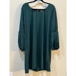 Standards &‎ Practice Women Plus Size Crepe Knit 3/4 Midi Shift Dress- 2X Green thumbnail 3
