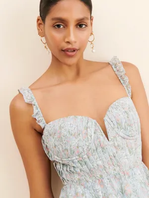 Anthropolgie ASTR The Label Blue Pink Floral Flutter Strap Ruffle Maxi Dress Med thumbnail 11