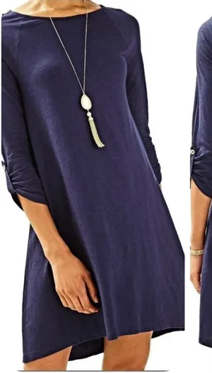 Lilly Pulitzer‎ 26198 Surfcrest Swing Dress MEDIUM Modal Cotton Tab Sleeves Navy thumbnail 1